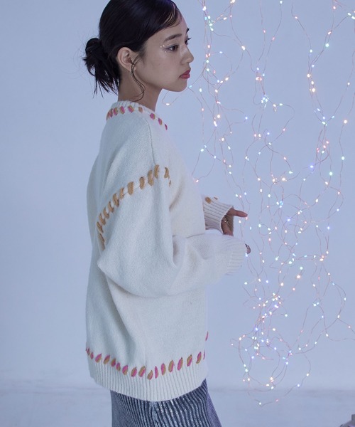 miette（ミエット）の「配色ｽﾃｯﾁｵｰﾊﾞｰｻｲｽﾞﾆｯﾄ（ニット/セーター・レディース・ピンク/グリーン/ブラック/アイボリー・FREE）」の20枚目の写真