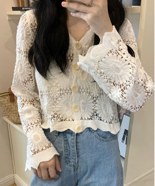 Port(ポート)の「透かし クロシェ編み フラワーレース スカラップカーデ / カーディガン #(カーディガン/ボレロ・レディース・ホワイト/ベージュ・FREE)」の9枚目の写真
