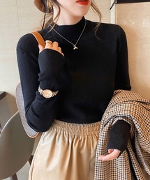 【薄手 春ニット】ミドルネック細身ニット