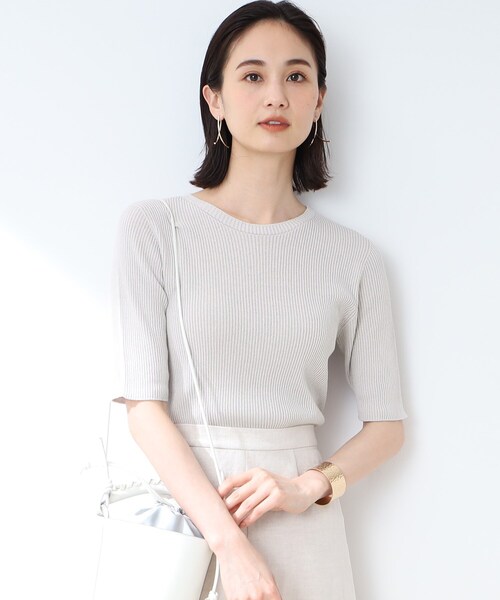 INDIVI(インディヴィ)の「◆【洗える/日本製】リネン混ニットトップス(ニット/セーター・レディース・ブルー/ブラック/ライトグレー/ダークブラウン・05/38)」の3枚目の写真