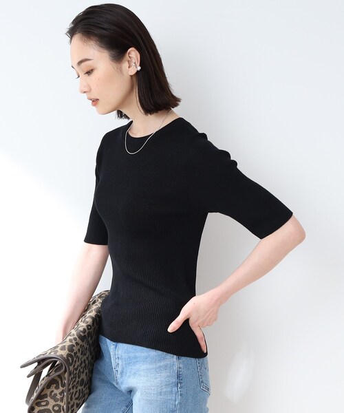 INDIVI(インディヴィ)の「◆【洗える/日本製】リネン混ニットトップス(ニット/セーター・レディース・ブルー/ブラック/ライトグレー/ダークブラウン・05/38)」の2枚目の写真