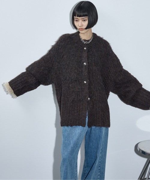 THE YOn（ザヨン）の「2WAYモヘアライクミックスシャギーニットカーディガン（カーディガン/ボレロ・レディース・プラム/ブルー/ダークブラウン/グレー/ライトグレー/モスグリーン/ラベンダー・FREE）」の21枚目の写真