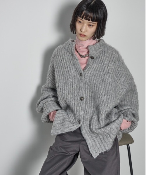 セール】2WAYモヘアライクミックスシャギーニットカーディガン