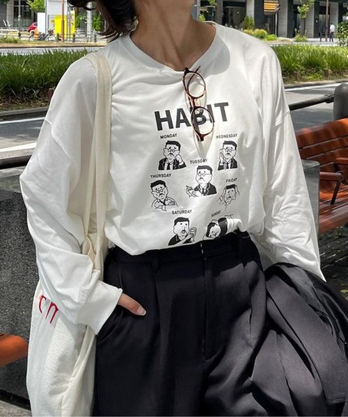 CPCM(シーピーシーエム)の「7daysおじさんロンT(Tシャツ/カットソー・レディース・ブラック/オフホワイト/アイボリー・FREE)」の3枚目の写真