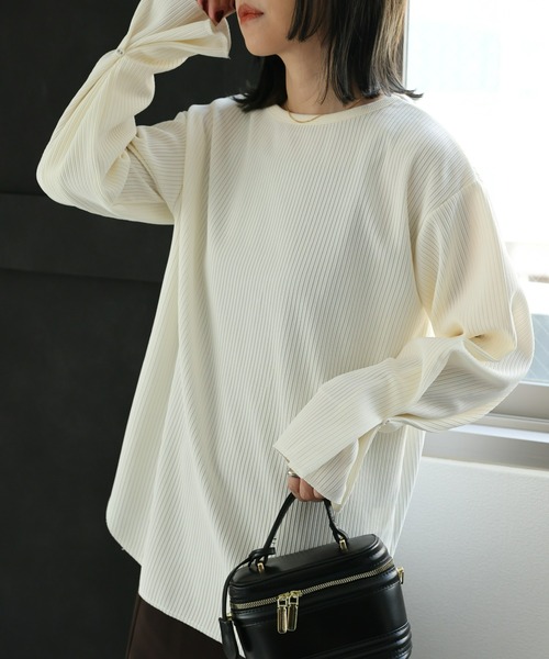 ap retro(アプレトロ)の「デザインスリーブプルオーバー /長袖カット/ロンT(Tシャツ/カットソー・レディース・アイボリー/ブラック・MEDIUM)」の1枚目の写真