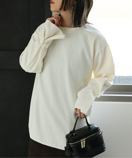 ap retro(アプレトロ)の「デザインスリーブプルオーバー /長袖カット/ロンT(Tシャツ/カットソー・レディース・アイボリー/ブラック・MEDIUM)」の6枚目の写真