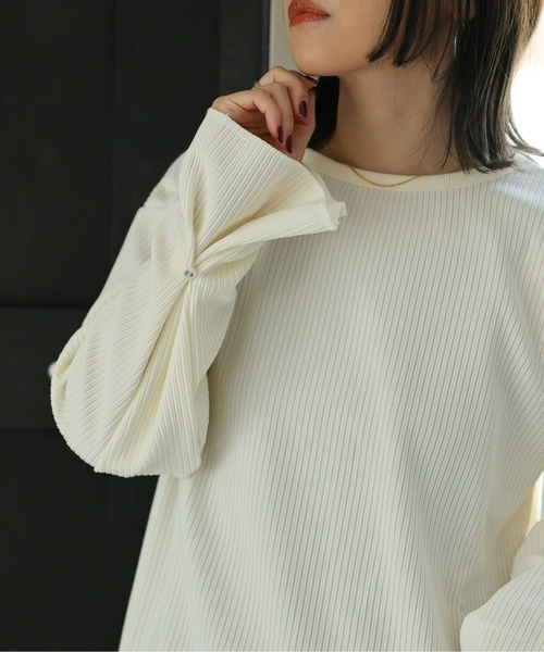 ap retro(アプレトロ)の「デザインスリーブプルオーバー /長袖カット/ロンT(Tシャツ/カットソー・レディース・アイボリー/ブラック・MEDIUM)」の7枚目の写真