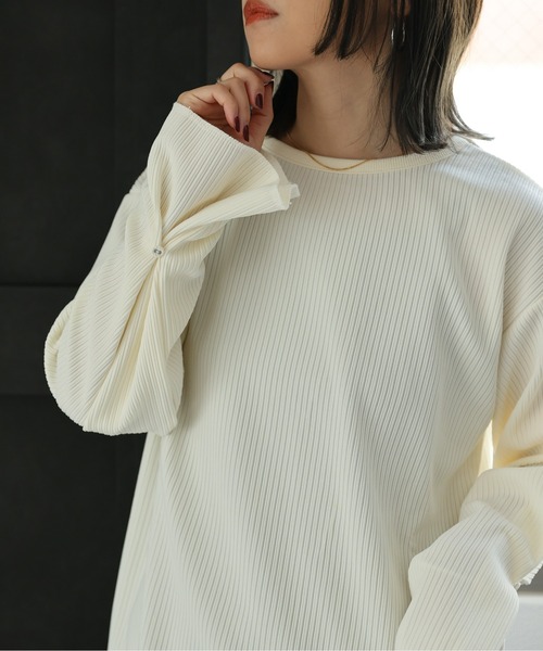 ap retro(アプレトロ)の「デザインスリーブプルオーバー /長袖カット/ロンT(Tシャツ/カットソー・レディース・アイボリー/ブラック・MEDIUM)」の8枚目の写真
