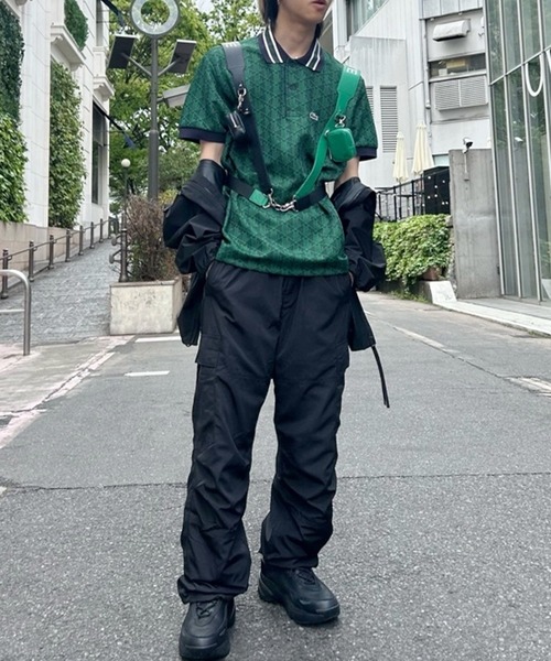 大人雰囲気　ラコステ モノグラムジャカードポロシャツ M ブラック LACOSTE ラコステ モノグラム ジャカード ポロシャツ DH0073