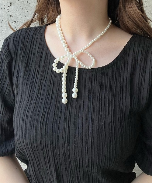 cuorequal（クオレコール）の「リボンパールネックレス（ネックレス・レディース・ホワイト/ブラック・FREE）」の6枚目の写真