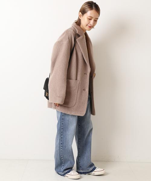 美品　23AW　スピックアンドスパン　シャギージャケットコート　モヘヤ　ブラウン セール】シャギージャケットコート（その他アウター）｜Spick & Span