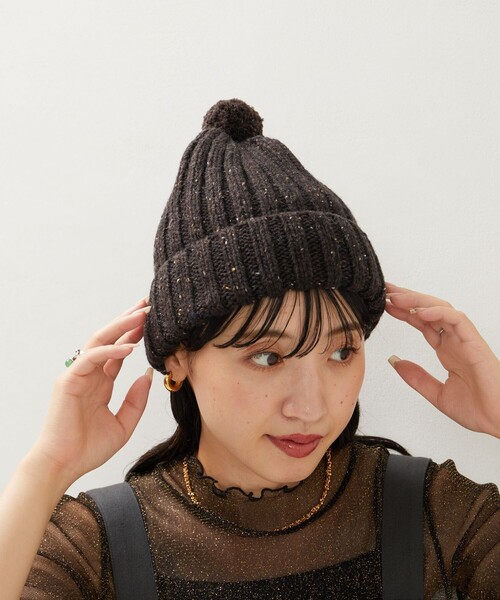 FREAK'S STORE(フリークスストア)の「限定展開 ネップ ポンポン ニット帽(ニットキャップ/ビーニー・レディース・ブラック/ナチュラル/ブルー・ONE SIZE)」の13枚目の写真