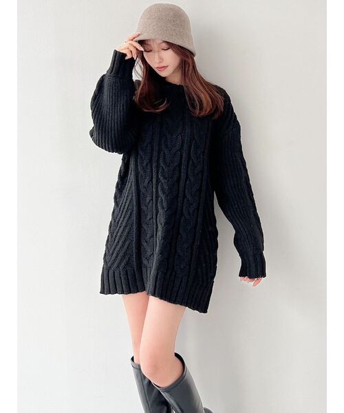 RESEXXY（リゼクシー）の「ケーブルニットチュニック（ニット/セーター・レディース・アイボリー/ブラック/レッド・FREE）」の6枚目の写真