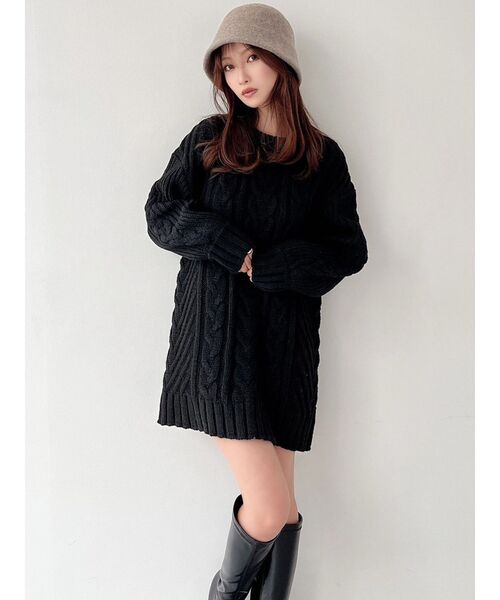 RESEXXY（リゼクシー）の「ケーブルニットチュニック（ニット/セーター・レディース・アイボリー/ブラック/レッド・FREE）」の7枚目の写真