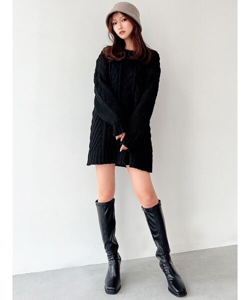 RESEXXY（リゼクシー）の「ケーブルニットチュニック（ニット/セーター・レディース・アイボリー/ブラック/レッド・FREE）」の9枚目の写真