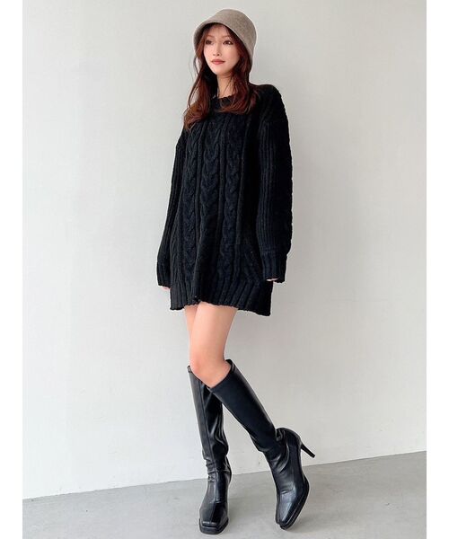 RESEXXY（リゼクシー）の「ケーブルニットチュニック（ニット/セーター・レディース・アイボリー/ブラック/レッド・FREE）」の10枚目の写真