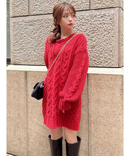 RESEXXY（リゼクシー）の「ケーブルニットチュニック（ニット/セーター・レディース・アイボリー/ブラック/レッド・FREE）」の12枚目の写真