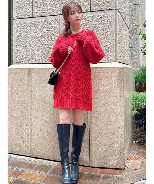 RESEXXY（リゼクシー）の「ケーブルニットチュニック（ニット/セーター・レディース・アイボリー/ブラック/レッド・FREE）」の13枚目の写真