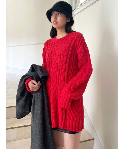 RESEXXY（リゼクシー）の「ケーブルニットチュニック（ニット/セーター・レディース・アイボリー/ブラック/レッド・FREE）」の17枚目の写真