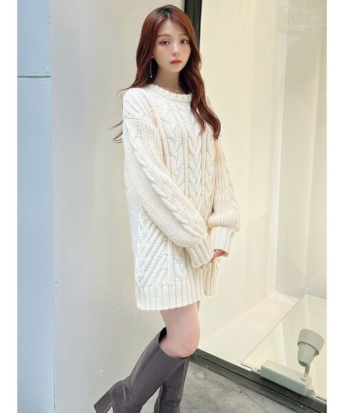 RESEXXY（リゼクシー）の「ケーブルニットチュニック（ニット/セーター・レディース・アイボリー/ブラック/レッド・FREE）」の22枚目の写真