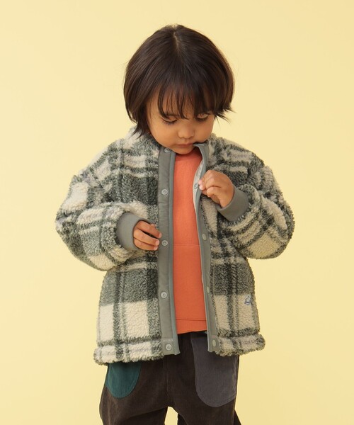 BEAMS mini（ビームスミニ）の「BEAMS mini / ジャカード ボア ブルゾン 23FW（90～150cm）（ブルゾン・キッズ・ブラウン系その他4/オリーブ/ブルー系その他4/グリーン系その他5・90/100/110/120/130/140/150）」の3枚目の写真