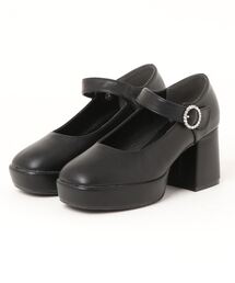 ElvisLuce(エルビスルーチェ)7.5cmヒール厚底リングビジューブロックヒールパンプス