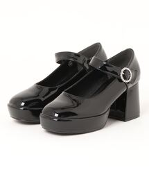 ElvisLuce(エルビスルーチェ)7.5cmヒール厚底リングビジューブロックヒールパンプス