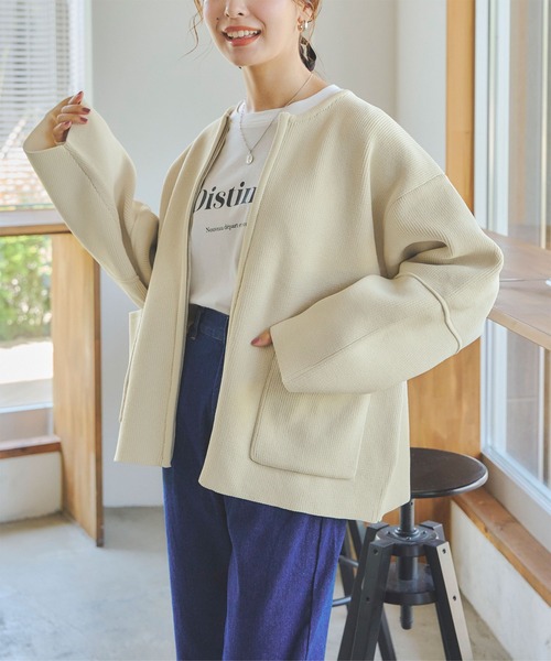 titivate（ティティベイト）の「コクーンスリーブニットブルゾン（ブルゾン・レディース・ブラック/アイボリー・M）」の2枚目の写真