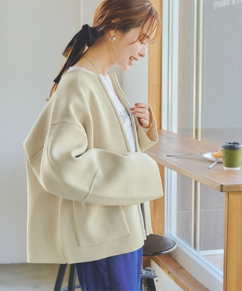 titivate（ティティベイト）の「コクーンスリーブニットブルゾン（ブルゾン・レディース・ブラック/アイボリー・M）」の6枚目の写真