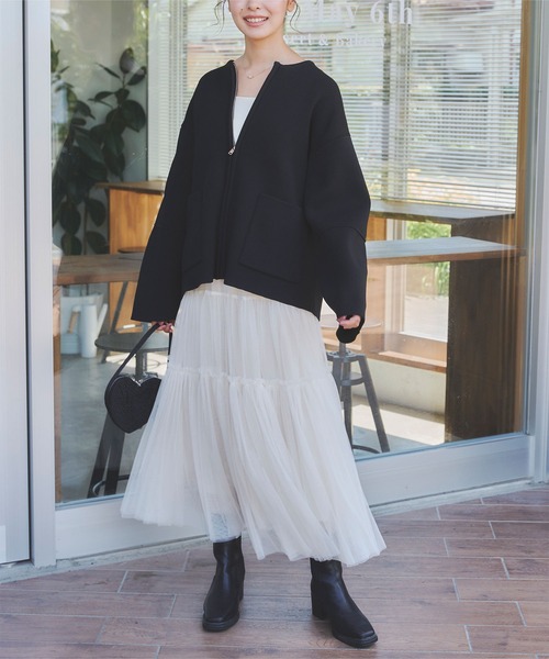 titivate（ティティベイト）の「コクーンスリーブニットブルゾン（ブルゾン・レディース・ブラック/アイボリー・M）」の10枚目の写真