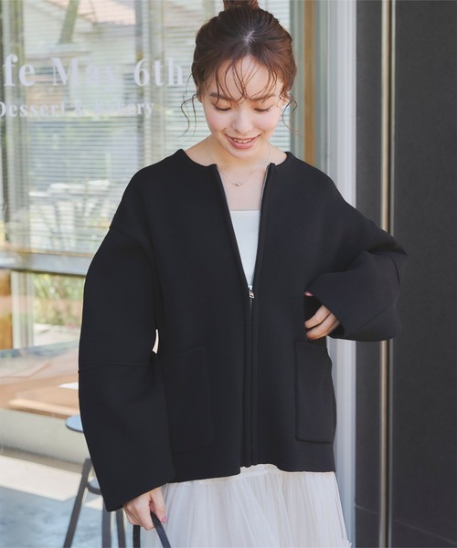 titivate（ティティベイト）の「コクーンスリーブニットブルゾン（ブルゾン・レディース・ブラック/アイボリー・M）」の11枚目の写真