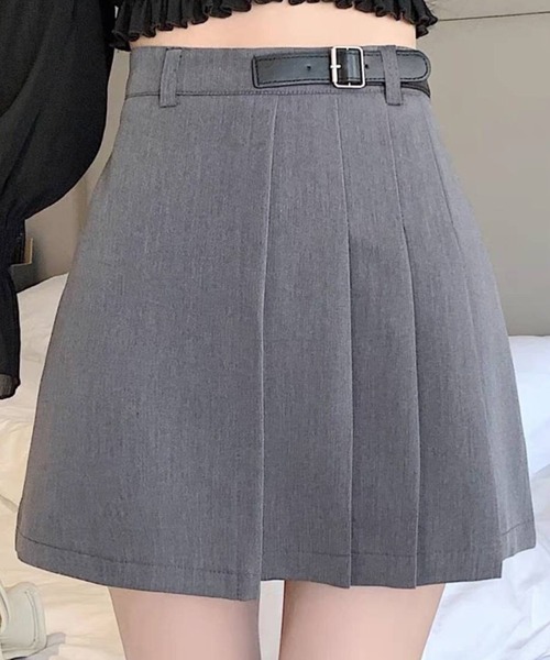 pumpkin port（パンプキンポート）の「サイドベルト インパン付 プリーツミニスカート（スカート・レディース・グレー/ブラック・S/M）」の9枚目の写真
