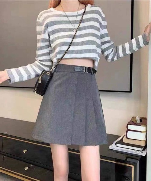 pumpkin port（パンプキンポート）の「サイドベルト インパン付 プリーツミニスカート（スカート・レディース・グレー/ブラック・S/M）」の10枚目の写真