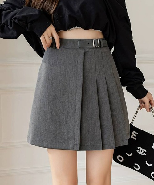 pumpkin port（パンプキンポート）の「サイドベルト インパン付 プリーツミニスカート（スカート・レディース・グレー/ブラック・S/M）」の13枚目の写真