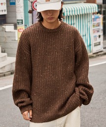 畦編みカラーネップ ビッグシルエットクルーネックニット