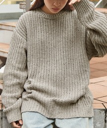 畦編みカラーネップ ビッグシルエットクルーネックニット
