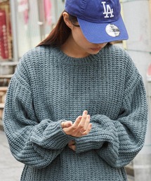 畦編みカラーネップ ビッグシルエットクルーネックニット