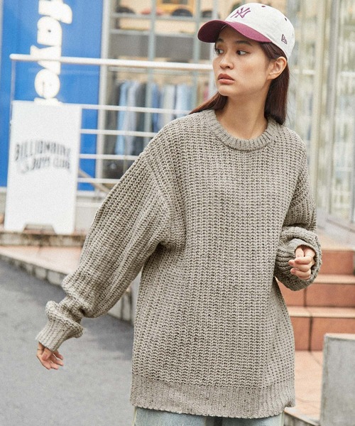 MONO-MART(モノマート)の「畦編みカラーネップ ビッグシルエットクルーネックニット(ニット/セーター・レディース・ネイビー/ブラック/グレー/カーキ/グレイッシュブルー/ブラウン/アイボリー・L/M)」の9枚目の写真