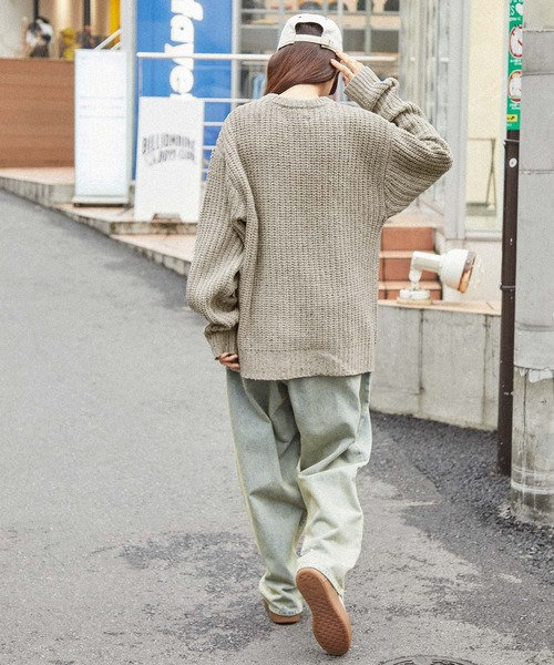 MONO-MART(モノマート)の「畦編みカラーネップ ビッグシルエットクルーネックニット(ニット/セーター・レディース・ネイビー/ブラック/グレー/カーキ/グレイッシュブルー/ブラウン/アイボリー・L/M)」の15枚目の写真