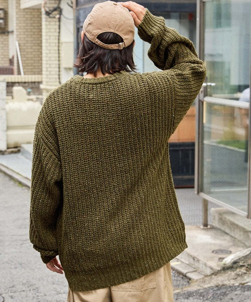畦編みカラーネップ ビッグシルエットクルーネックニット