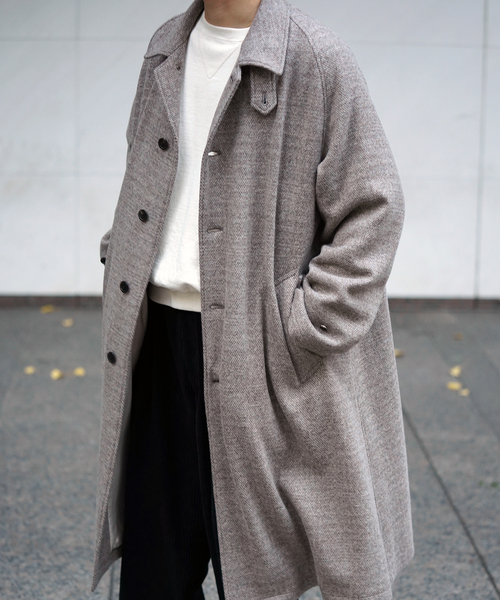 URU（ウル）の「【URU / ウル】KNIT MELTON BALMACAAN COAT（ステンカラーコート・メンズ・ベージュ・3）」の13枚目の写真