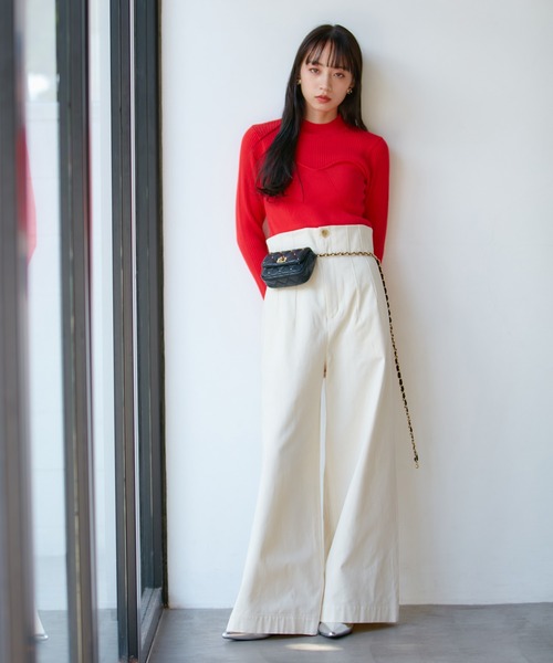 VIS（ビス）の「ビスチェドッキングフレアスリーブニット（ニット/セーター・レディース・レッド/キナリ/ブラック・FREE）」の5枚目の写真