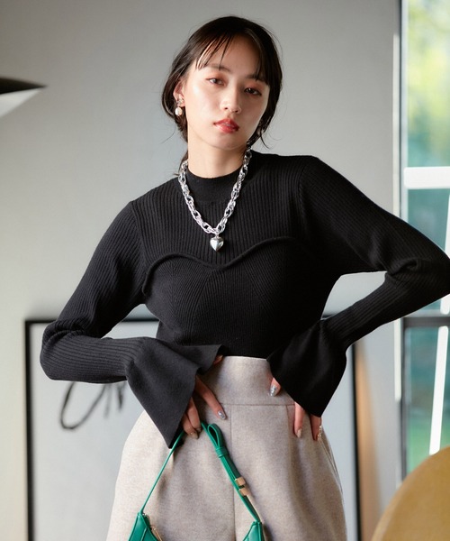 VIS（ビス）の「ビスチェドッキングフレアスリーブニット（ニット/セーター・レディース・レッド/キナリ/ブラック・FREE）」の6枚目の写真