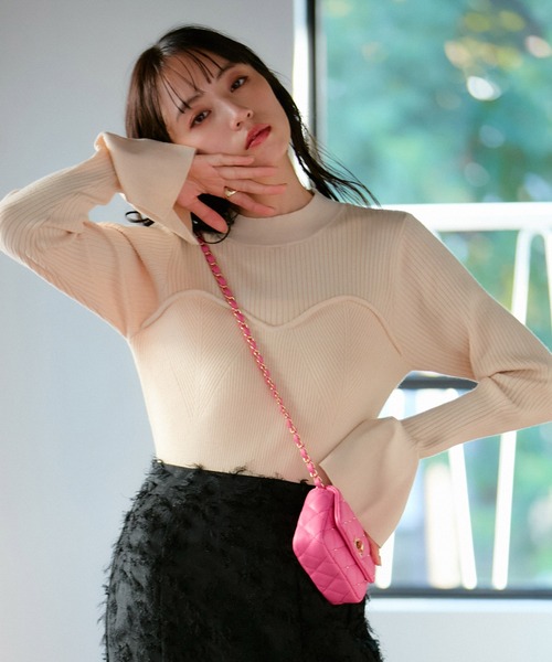 VIS（ビス）の「ビスチェドッキングフレアスリーブニット（ニット/セーター・レディース・レッド/キナリ/ブラック・FREE）」の9枚目の写真