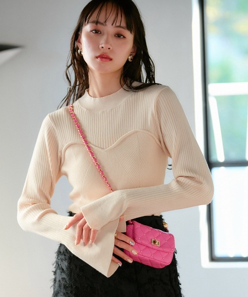 VIS（ビス）の「ビスチェドッキングフレアスリーブニット（ニット/セーター・レディース・レッド/キナリ/ブラック・FREE）」の10枚目の写真