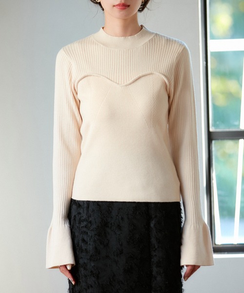 VIS（ビス）の「ビスチェドッキングフレアスリーブニット（ニット/セーター・レディース・レッド/キナリ/ブラック・FREE）」の12枚目の写真