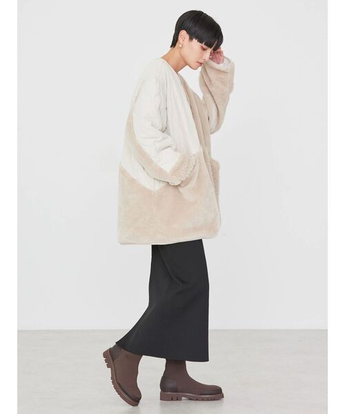 AMERICAN HOLIC（アメリカンホリック）の「キルポカボアMixキルティングコート（その他アウター・レディース・ブラウン/ブラック/ライトベージュ・M/L）」の4枚目の写真