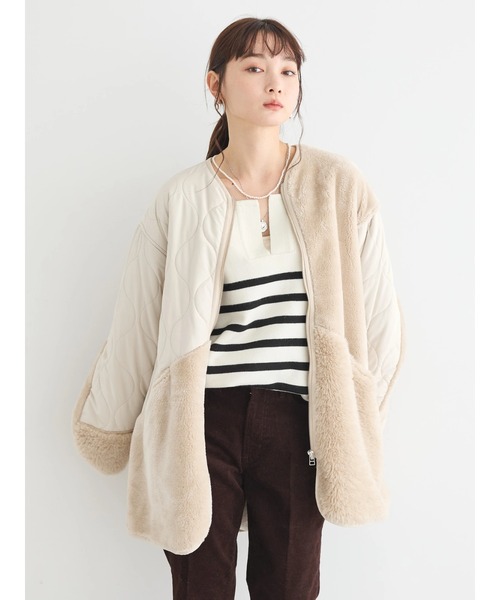 AMERICAN HOLIC（アメリカンホリック）の「キルポカボアMixキルティングコート（その他アウター・レディース・ブラウン/ブラック/ライトベージュ・M/L）」の3枚目の写真