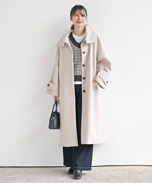 rps(アールピーエス)の「スタンドカラーラグランロングコート(その他アウター・レディース・グレイッシュベージュ/ブラック/アイボリー・フリー)」の9枚目の写真