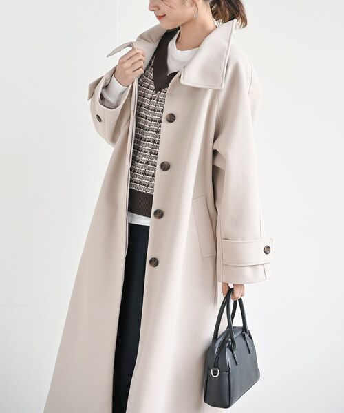 rps(アールピーエス)の「スタンドカラーラグランロングコート(その他アウター・レディース・グレイッシュベージュ/ブラック/アイボリー・フリー)」の12枚目の写真